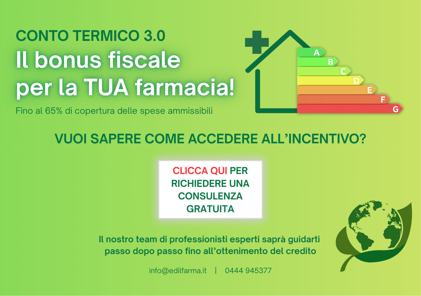 Locandina sul bonus termico per la tua farmacia. Clicca per contattarci!